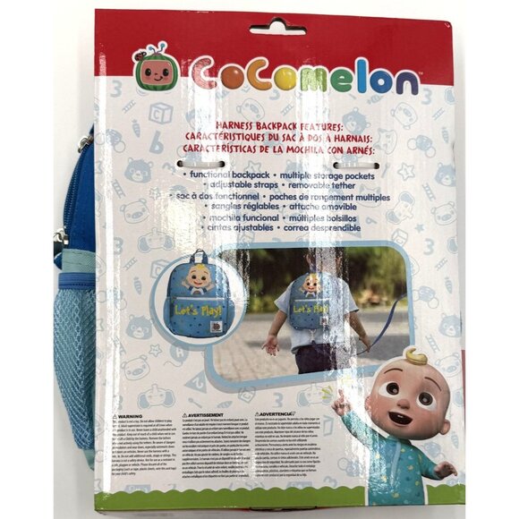 CoComelon Toddler Backpack With Safety Harness & Detachable Tether Blue & Multic - Picture 3 of 3